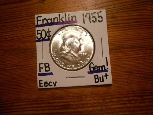 1955 silver Franklin Half Dollar GEM BU+ SPLENDID!! PQ!! FBL!!! TOUGH DATE!! #2