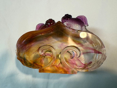 LLGF Liu Li Gong Fang 2005 Chinese Art Glass 732/1800 2 KOI Fish