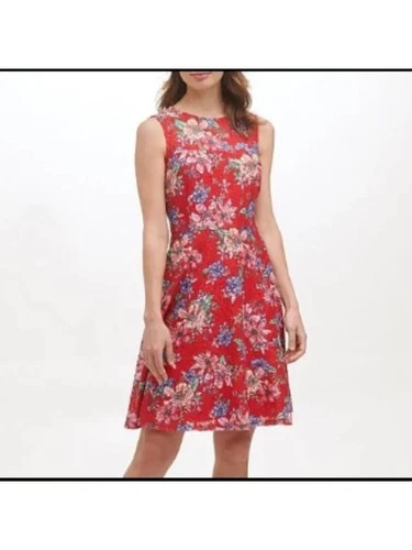 KENSIE Womens Sleeveless Crew Neck Above The Knee Party Fit + Flare Dress