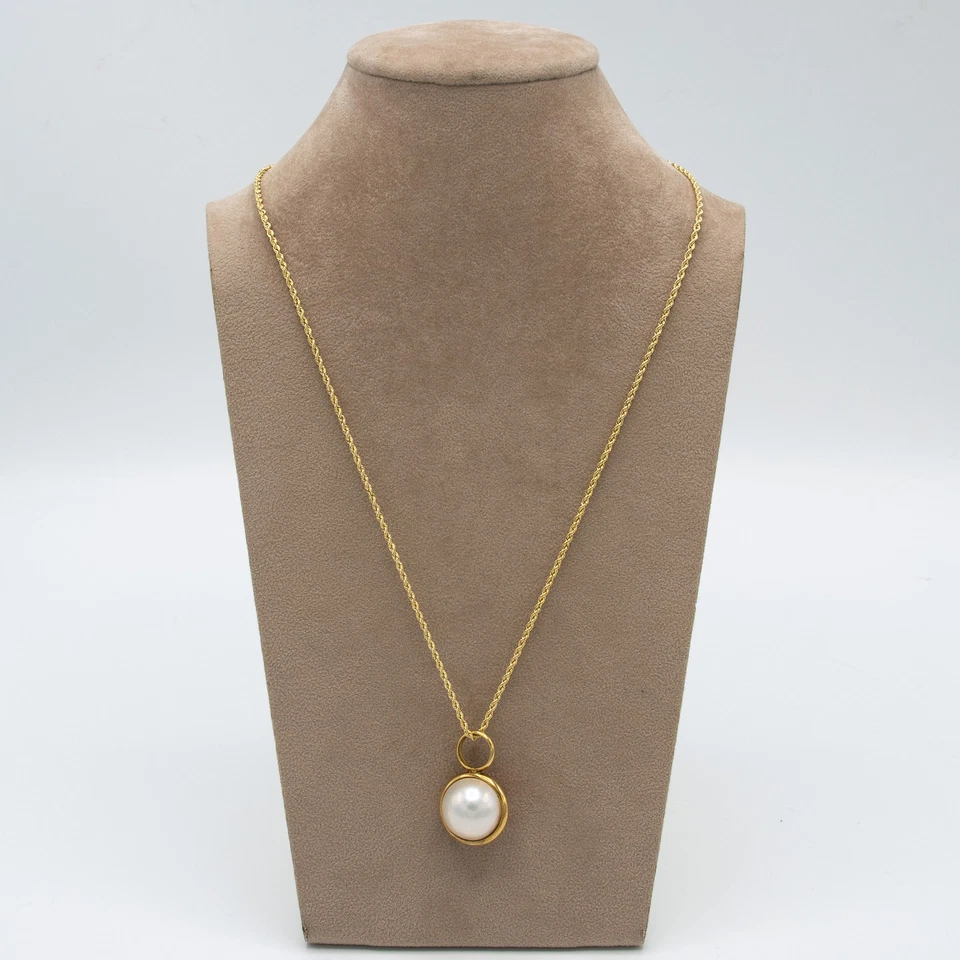 Collier en or jaune 18 carats et pendentif corail et perle A.115 - Photo 2/4