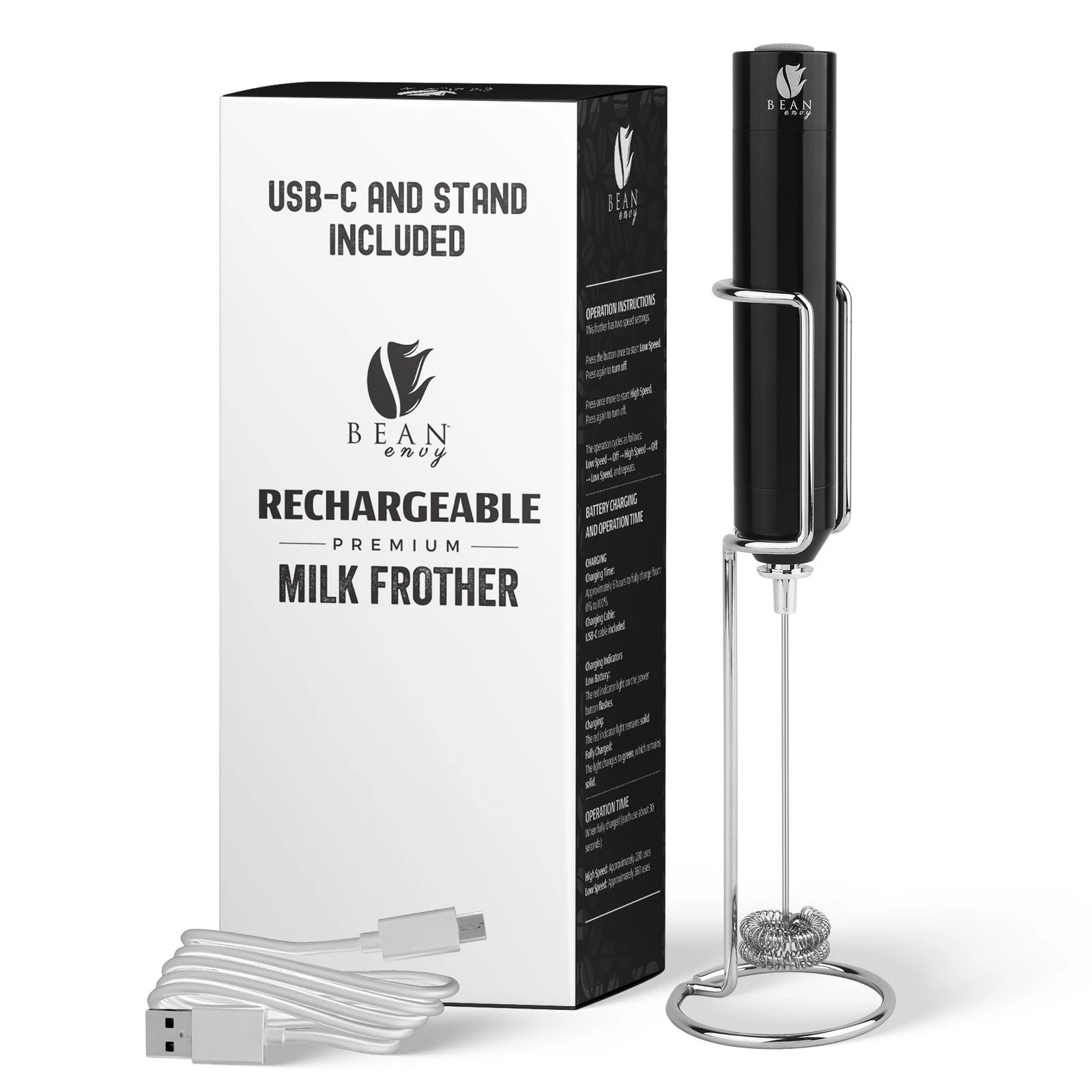Rechargeable Milk Frother Handheld, Aluminium Coffee Frother Handheld with St...