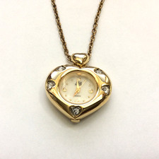 Gold Crystal Heart Watch Pendant on Gold Chain Necklace for Women NEW Vintage 