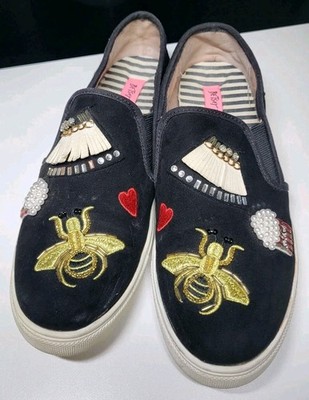 Betsey Johnson Coopers  Slip On Flats Black Sneakers WOMENS 7 Beaded y2k Symbols