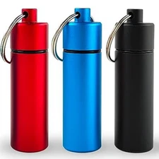 Keychain Medicine Pill Box Case Bottle Holder Waterproof Metal Container 3 Pcs