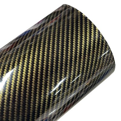 Premium Gloss 2D Black Gold Carbon Fiber Vinyl Wrap Film Roll Self Adhesive Stic