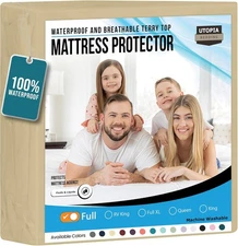 Waterproof Mattress Protector, 200 GSM Premium Terry Mattress Cover, Beige