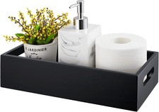 Black Bathroom Basket Wooden Toilet Tank Paper Basket W/ Handle Organizing Back