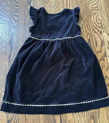 Hanna Andersson Girls Black Velour Dress Sz 120 (6-7) Gold Trim Flutter Sleeves - Picture 7 of 7
