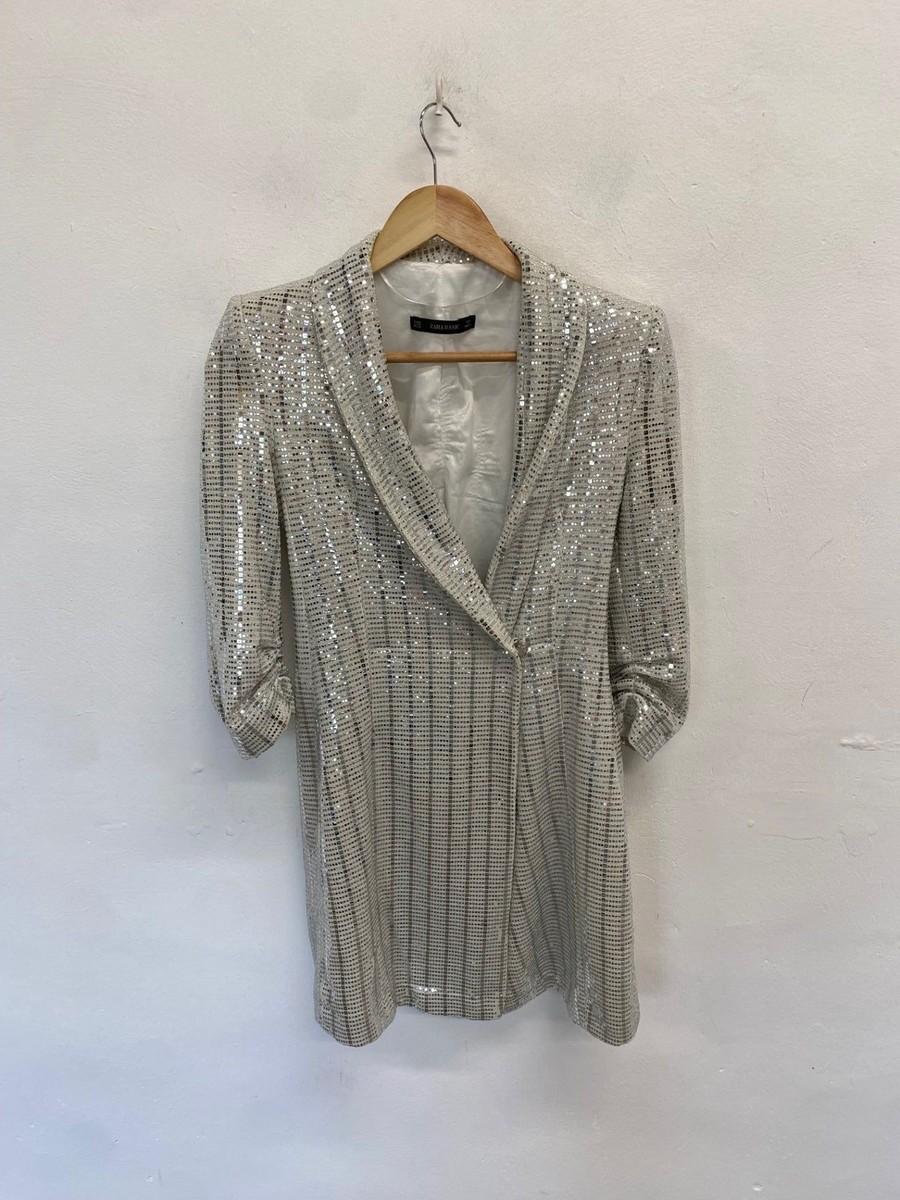Stunning Zara Blazer dress UK 10 Silver sequin SD553 | eBay