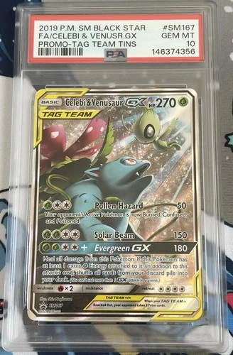 PSA 10 Celebi & Venusaur GX SM167 Tag Team Promo Tin Gem Mint