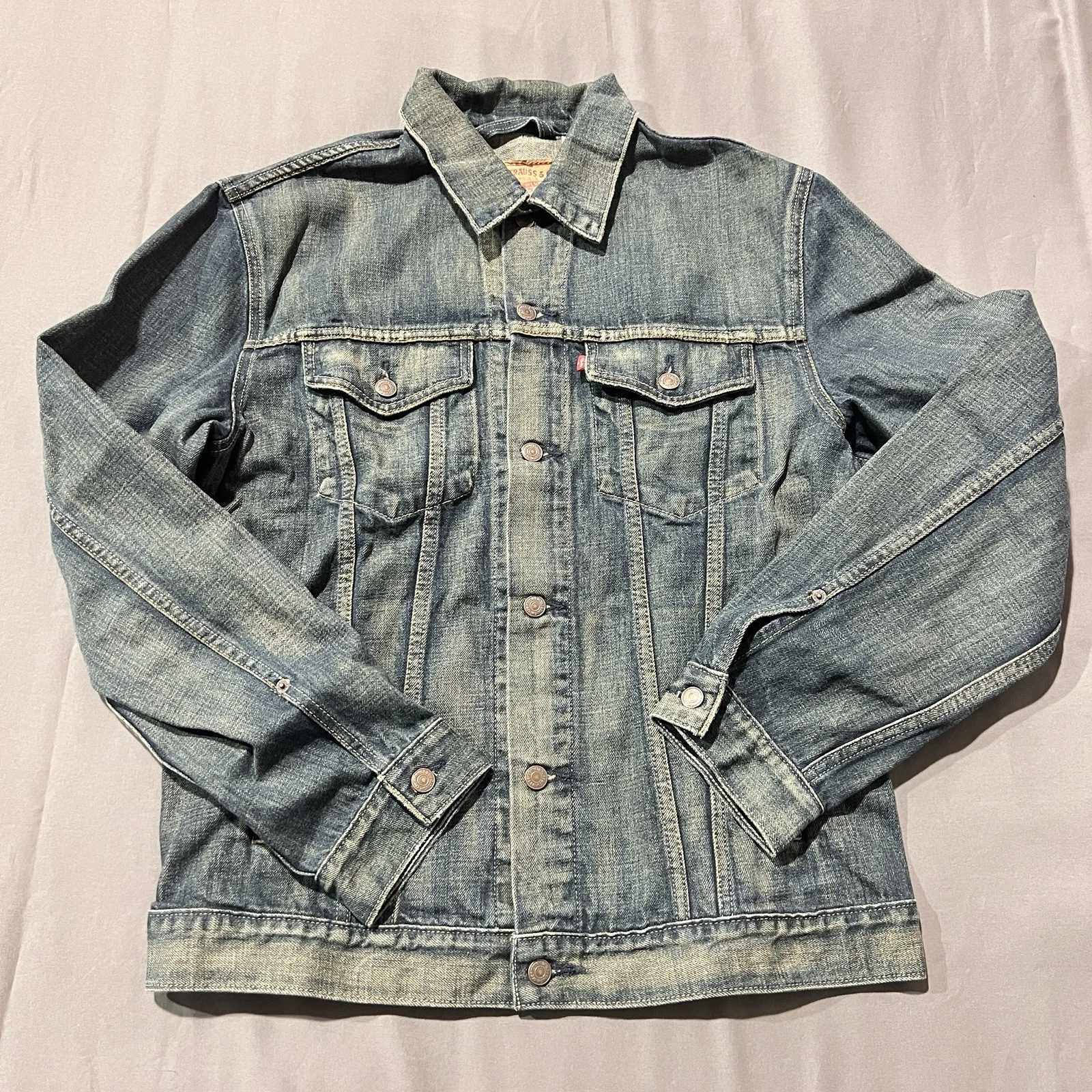Levi’s Jacket Coat Men XL Blue Denim Jean Workwear Medium Wash Cowboy Dress-Mix