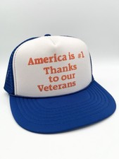 Vintage 80s Patriotic Trucker Hat America Is 1 Thanks to Our Veterans SnapBack