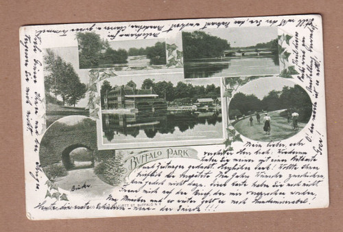 1900 Buffalo New York Pan American Exhibition Slogan on Buffalo Park view card