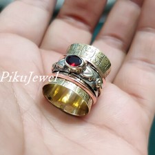 Faceted Garnet Gemstone 925 Sterling Silver Ring Spinner Unisex Gift Jewelry