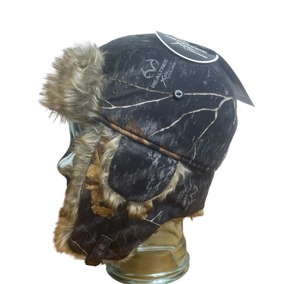 Hot Shot Real Tree NWT Camo Fur Trapper Hat Ear Flaps Faux Fur Mens One Size - Image 3 of 4