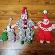 3 Vintage fabric Stuffed Clown Dolls Creepy/Cute