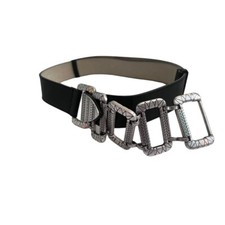 Chico's Black Leather Silver Chain Link Adjustable Slide Belt