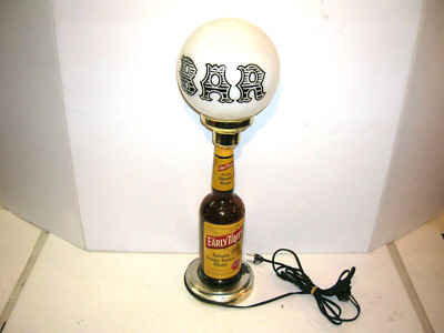 Vintage Early Times Kentucky Bourbon Glass Whiskey Bottle & Glass Bar Lamp !!