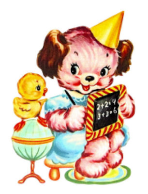 Two Cute Happy Puppy Dogs with a Birthday Cake Celebrating at a