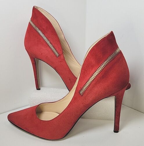 Nine West Women's Felycia Red Suede Pointed Toe Slip On Pump Heels Size 8M  - Picture 1 of 13