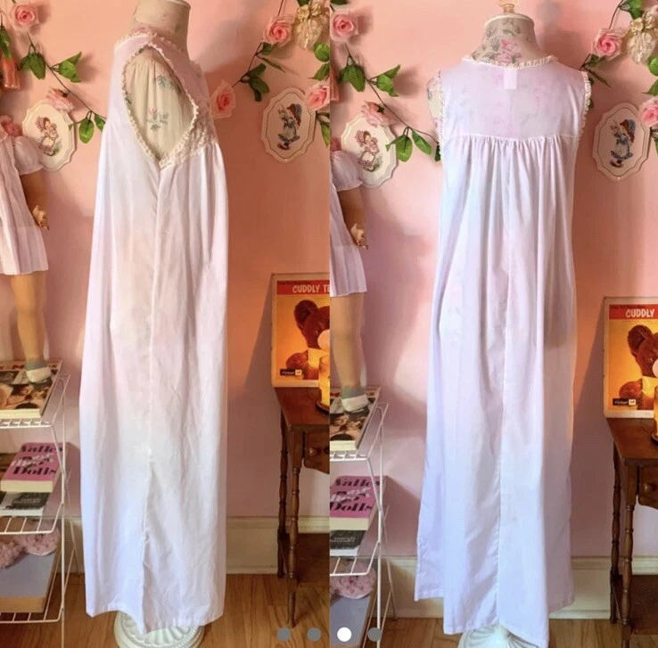 Maxi camisón vintage victoriano shabby chic blanco años 70 S/M Foto 3 de 4