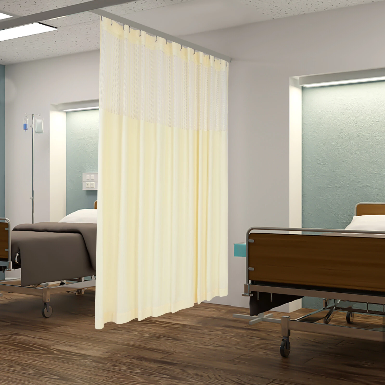 Beige Room Divider Curtain For Spa School Nursery Privacy Curtain With Mesh Top