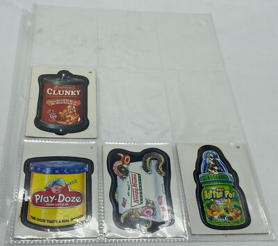 4 WACKY PACKAGES cards - Play-Doze, Kreepy Kreme, Clunky, Baby Battle Pop