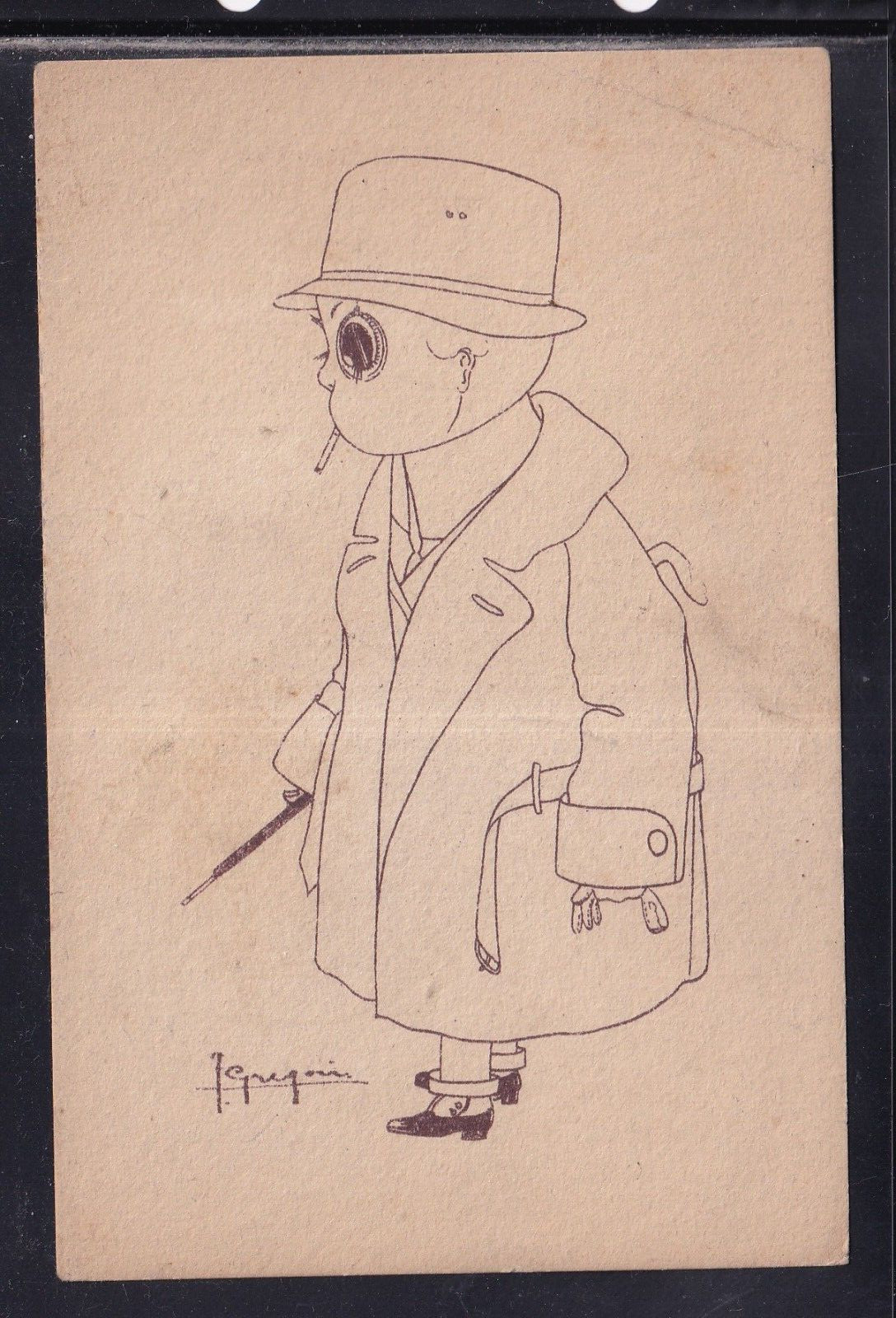 Cartolina Uomo con Cappello Impermeabile Stilizzato illustratore Gregor YA1215