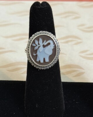 James Avery Retired HTF Sterling Silver Cameo Elephant Ring Size