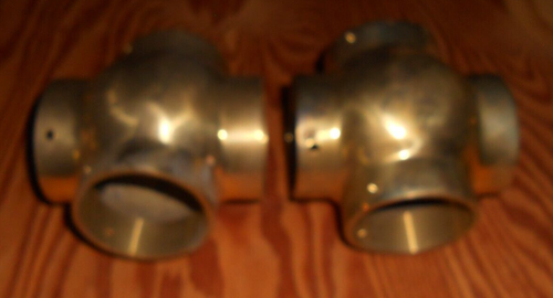 Ball Cross Fitting 2" i.d. Bar Rail Connector Brass (4 hole cross fitting) - Picture 2 of 2