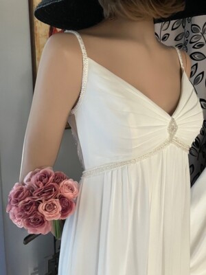 GALINA 4 DAVID'S BRIDAL EMPIRE WAIST BEADED CHIFFON OVERLAY WEDDING DRESS  GOWN 8 | eBay