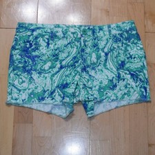 SO Girls' Sz 14.5 Plus Size Green  Blue Patterned Stretch Denim Shorts