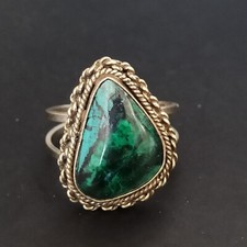 Vintage Eilat Ring Silver 925 King Solomon Stone Green Filigree Early Israel 7.5