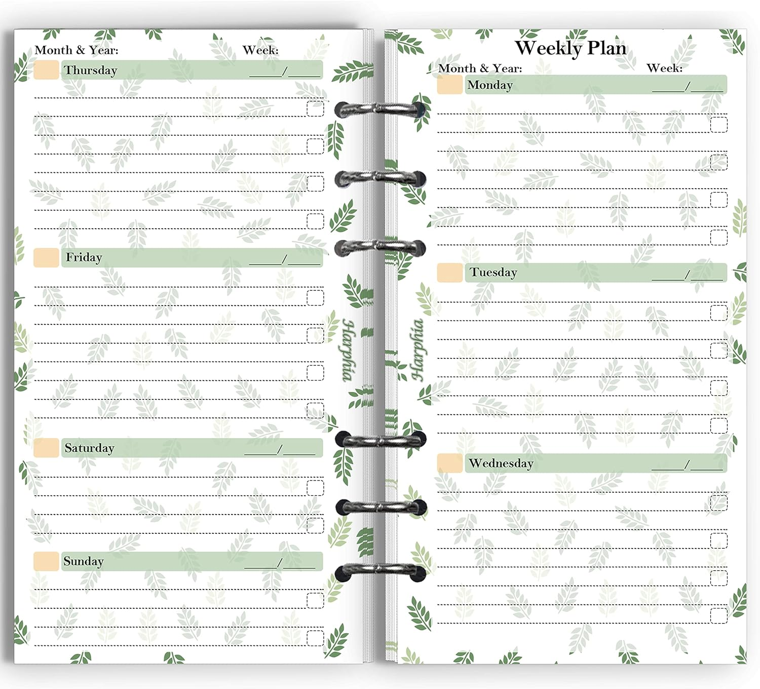 Weekly Plan A6 Refill Paper for 6 Ring Notebook Binder, 6-3/4