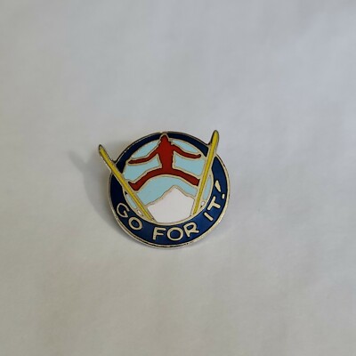 Go For It! Badge Lapel Pin Ski Jumping Snow Mountains