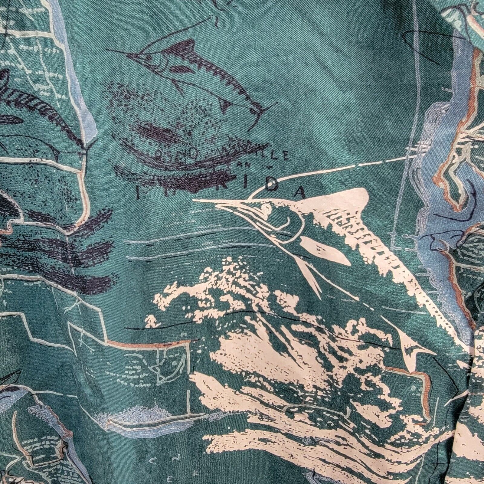 Mens Hawaiian Shirt Silk BRUNO B LARGE Fishing Pr… - image 6