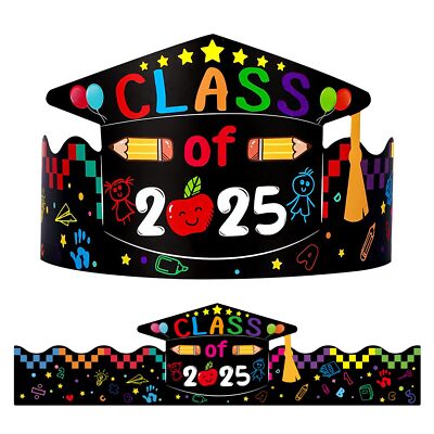 24 PCS Kids Preschool Graduation Paper Caps 2025 Adjustable Pre-K Grad Hats