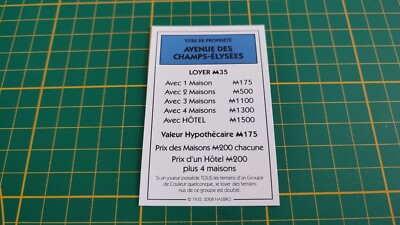 Eigentumstitel Avenue des Champs-Elysées Monopoly Schnellteil Hasbro C25