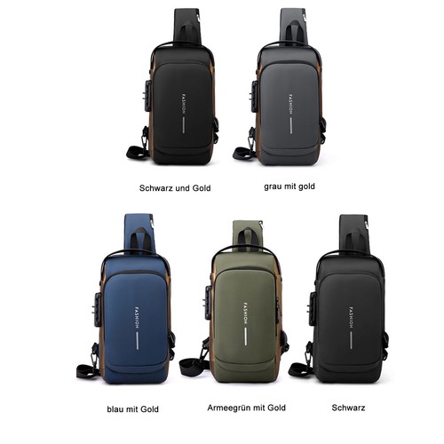 Herren Brusttasche mit USB Umhängetasche Crossbody Sling-Bag Schultertasche - Bild 8 von 16