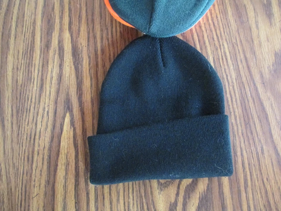 New 3 Double Knit w/Cuff Outdoor Cap Orange Green Black Hunter Beanie Hats  - Image 3 of 4