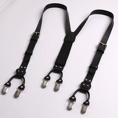 Mens Y-Shaped Party Leather Decor Suspenders Jeans Wedding