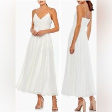 NWOT Mac Duggal Faux Wrap Midi Cocktail Dress in White Size S