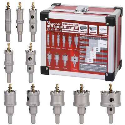 Vearter 10 teiliges TCT Lochsägen Set 16 50mm Hartmetall Bit Set für Metall