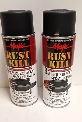 2 Cans Premium Rust Kill High Heat Barbeque BBQ Black Spray Paint Enamel