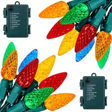 40ft C6 LED Christmas String Lights 120 LEDs 8 Modes Battery Operated
