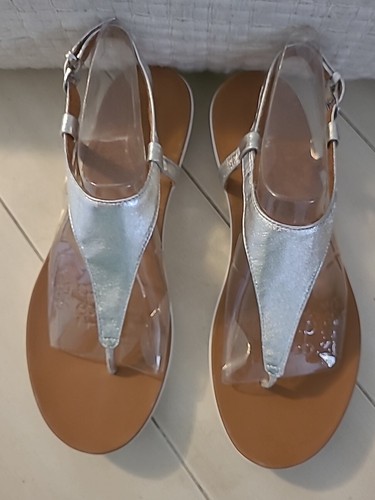 Fitflop Laney Silver Leather Thong Ankle Stap Sandal Womens Size US 10