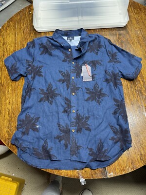 Ben Sherman Button-Up Shirt Men's Large Blue Print Short Sleeve
