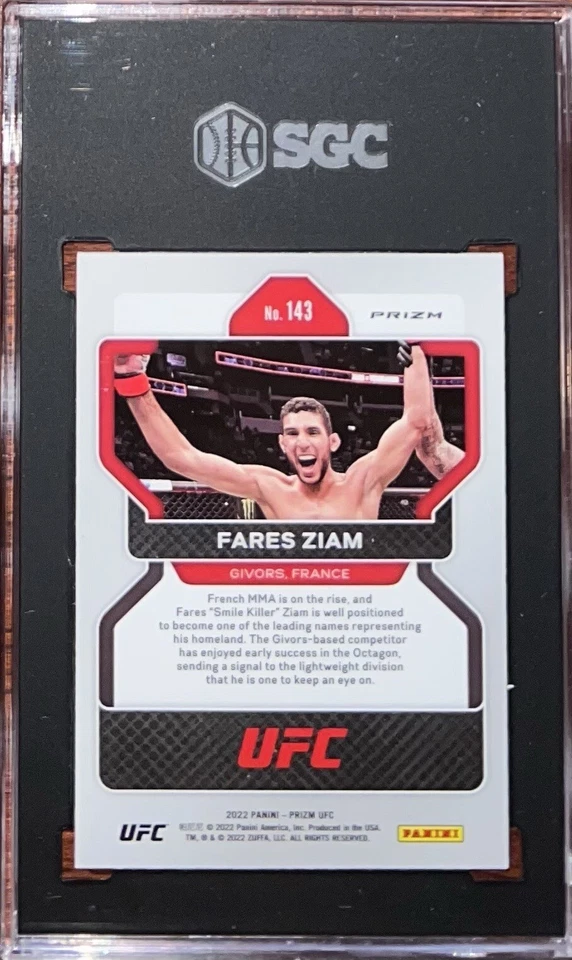 2022 PANINI PRIZM UFC  ROOKIE RC FARES ZIAM #143 White Sparkle SSP SGC 10 - Image 2 of 2