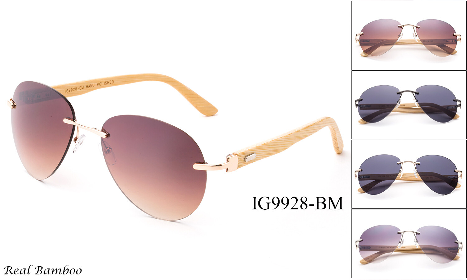 Vintage Retro Pilot Sunglasses with Bamboo Wood Frame & UV Protection-image