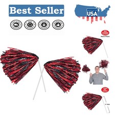 Bold Black and Red Cheerleading Pom-Poms Set of 2 for Sports & Events 12"x11"
